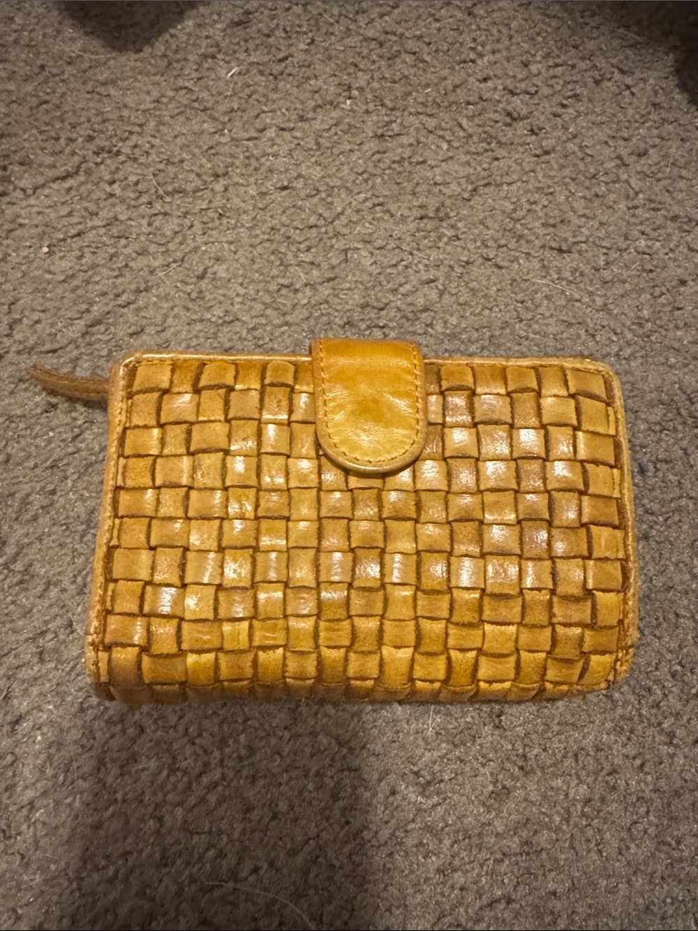 Woven Leather Zip Wallet - Mustard Yellow